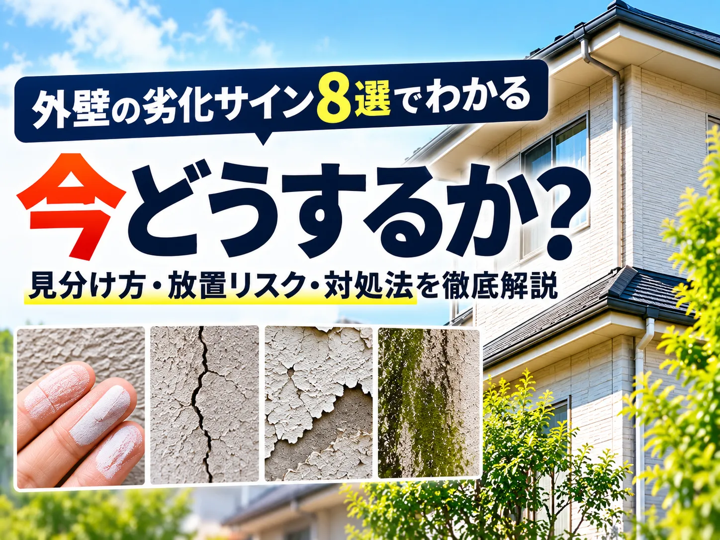 外壁劣化のサイン8選と症状の見分け方・放置リスク・対処法を解説した記事のアイキャッチ画像